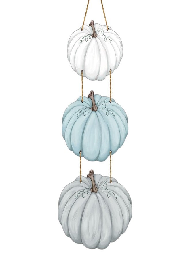 YUNKKIN Fall Door Decor White Blue Pumpkin Wall Decor Wooden Front Door Hanger Sign for Autumn Thanksgiving Harvest Farmhouse Porch Indoor Outdoor Home Decorations - Image 1